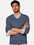 Suéter Tommy Hilfiger Masculino Signature V-Neck Azul Mescla