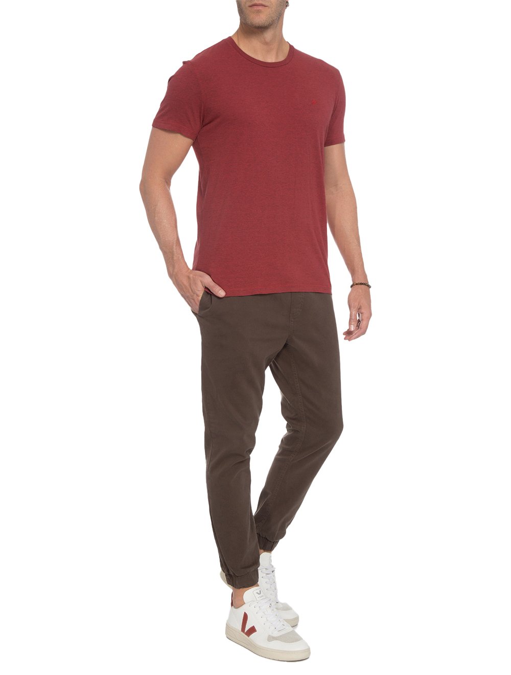Camiseta Ellus Masculina Cotton Fine Classic Logo Mescla Vermelha