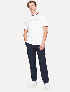 Camiseta Tommy Jeans Masculina Regular Linear Ringer Tee Branca