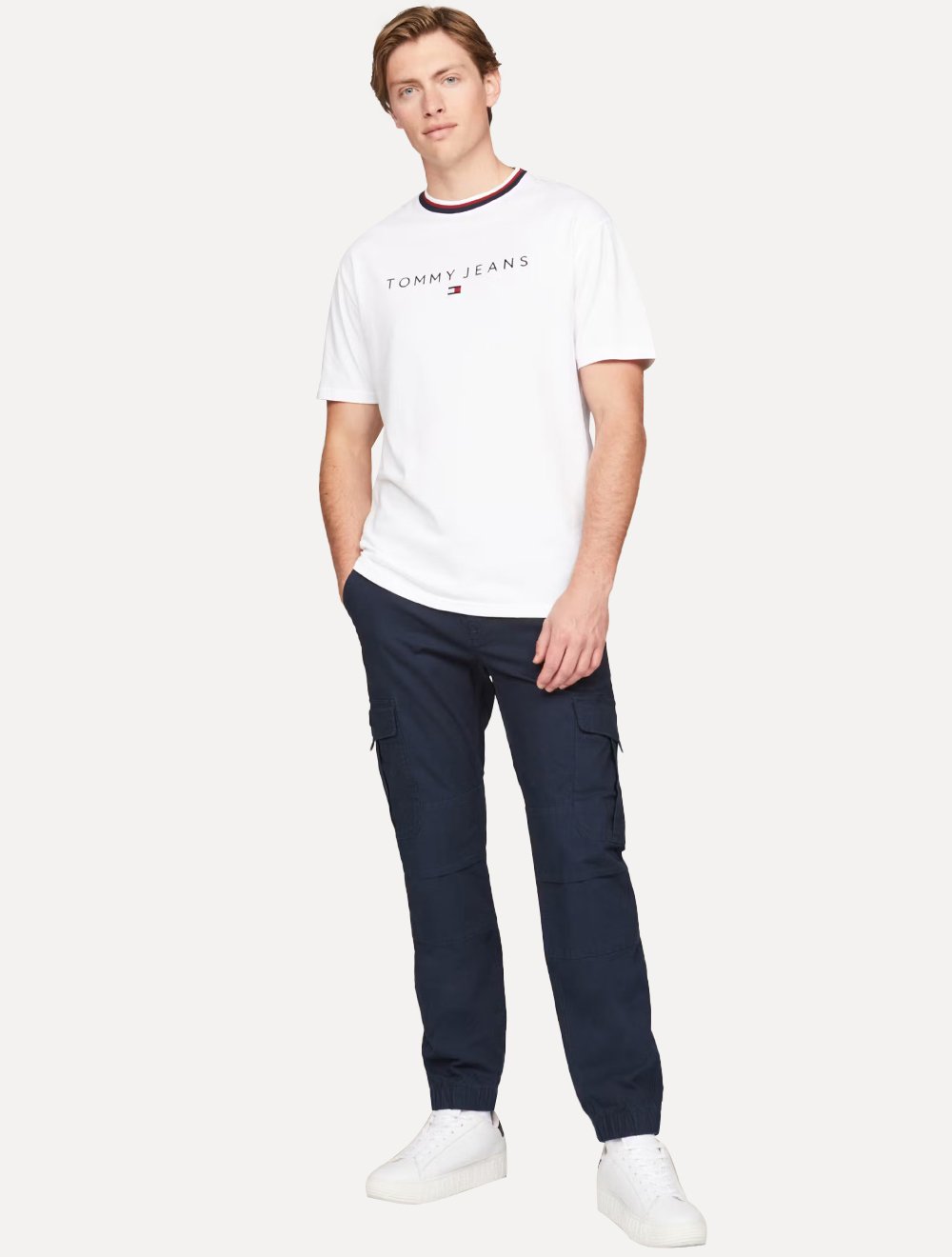 Camiseta Tommy Jeans Masculina Regular Linear Ringer Tee Branca