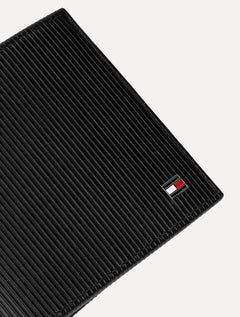 Carteira Tommy Hilfiger Masculina Couro Mini Flag Textura Vertical Preta