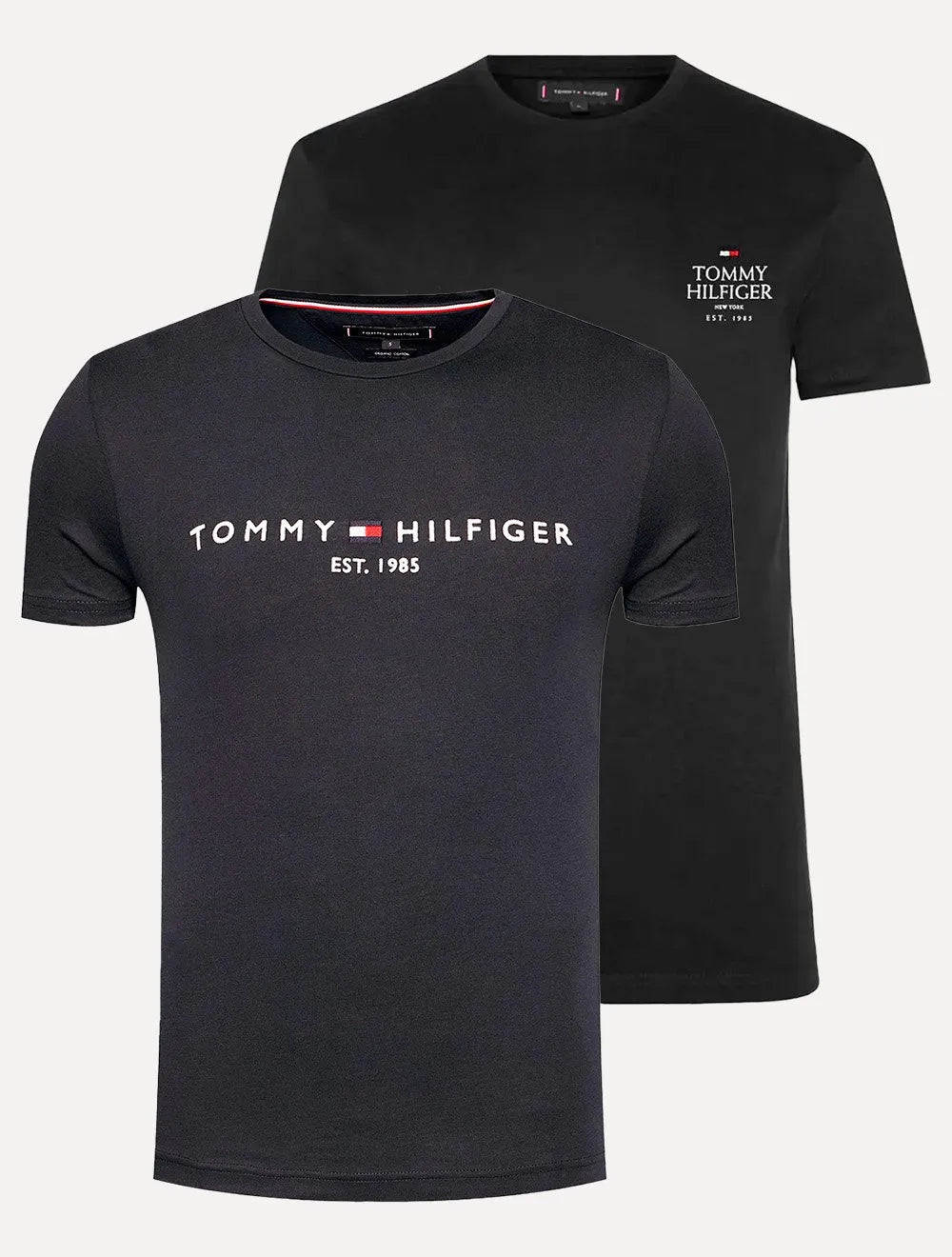 Kit Camisetas Tommy Hilfiger | Masculina Core/Stack Logo Azul Marinho/Preta