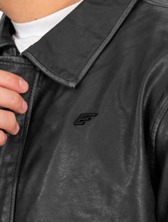Jaqueta Ellus Masculina PU Leather Washed New Aviator Preta