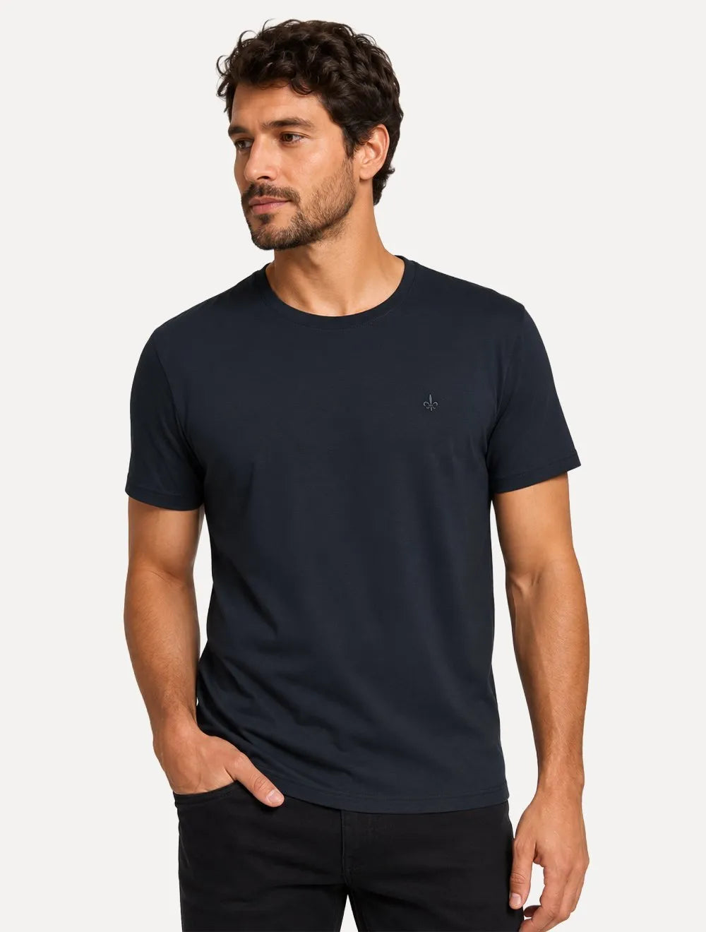 Camiseta Dudalina Masculina Essentials Modal Logo Azul Petróleo