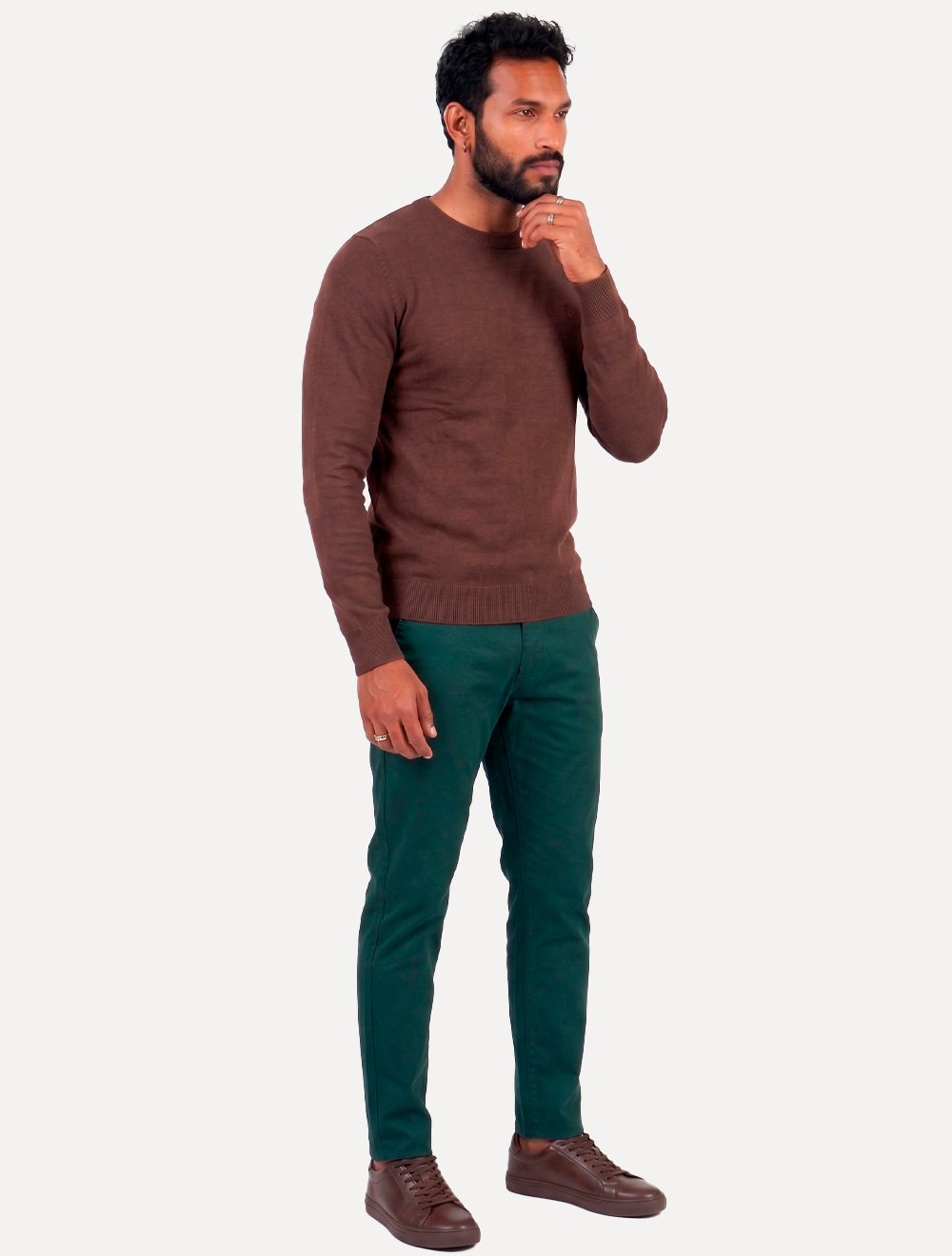 Suéter Calvin Klein Jeans Masculino Crewneck Tricot Mini Logo Marrom Escuro