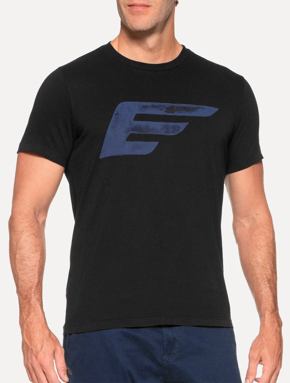 Camiseta Ellus Masculina Cotton Fine Blue Maxi Logo Classic Preta