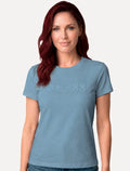 Camiseta Guess Feminina Bold Cursive Embossed Blue Logo Azul Médio