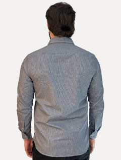 Camisa Dudalina Masculina Superfine Slim Tricoline Quadriculado Mono Logo Azul Marinho