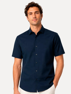 Camisa Dudalina Masculina Manga Curta Slim Superfine Cotton Tricoline Lisa Azul Marinho