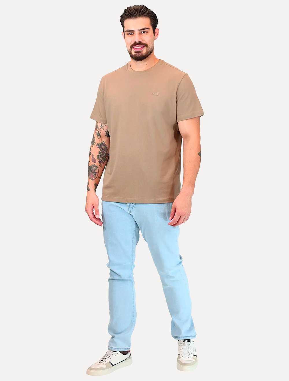 Camiseta Calvin Klein Masculina Piquet Rubber Patch Mono Logo Cáqui Claro