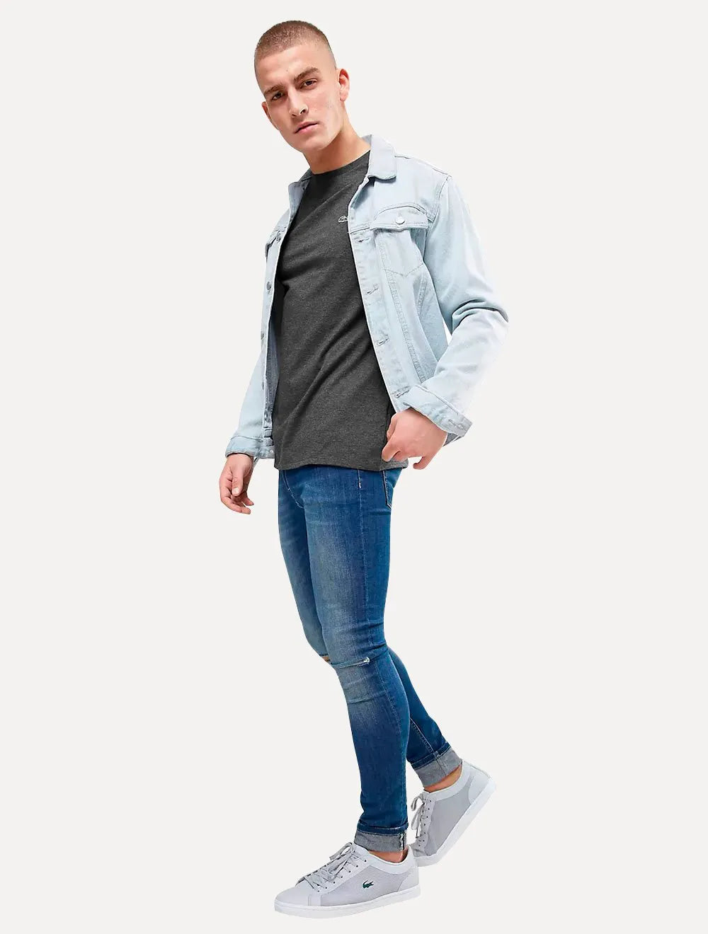 Camiseta Lacoste Masculina Classic Pima Cotton Logo Chumbo Mescla