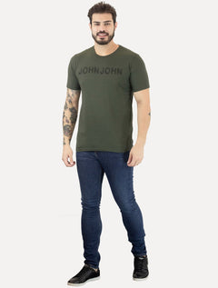 Camiseta John John Masculina Logo Brush Verde Escuro