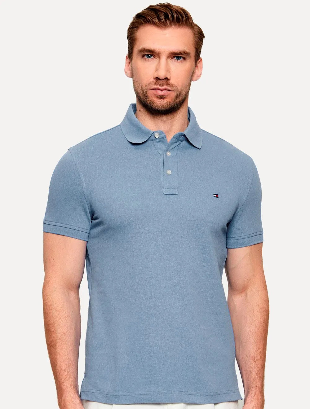 Polo Tommy Hilfiger Masculina Slim Piquet 1985 Azul Eclesiástico