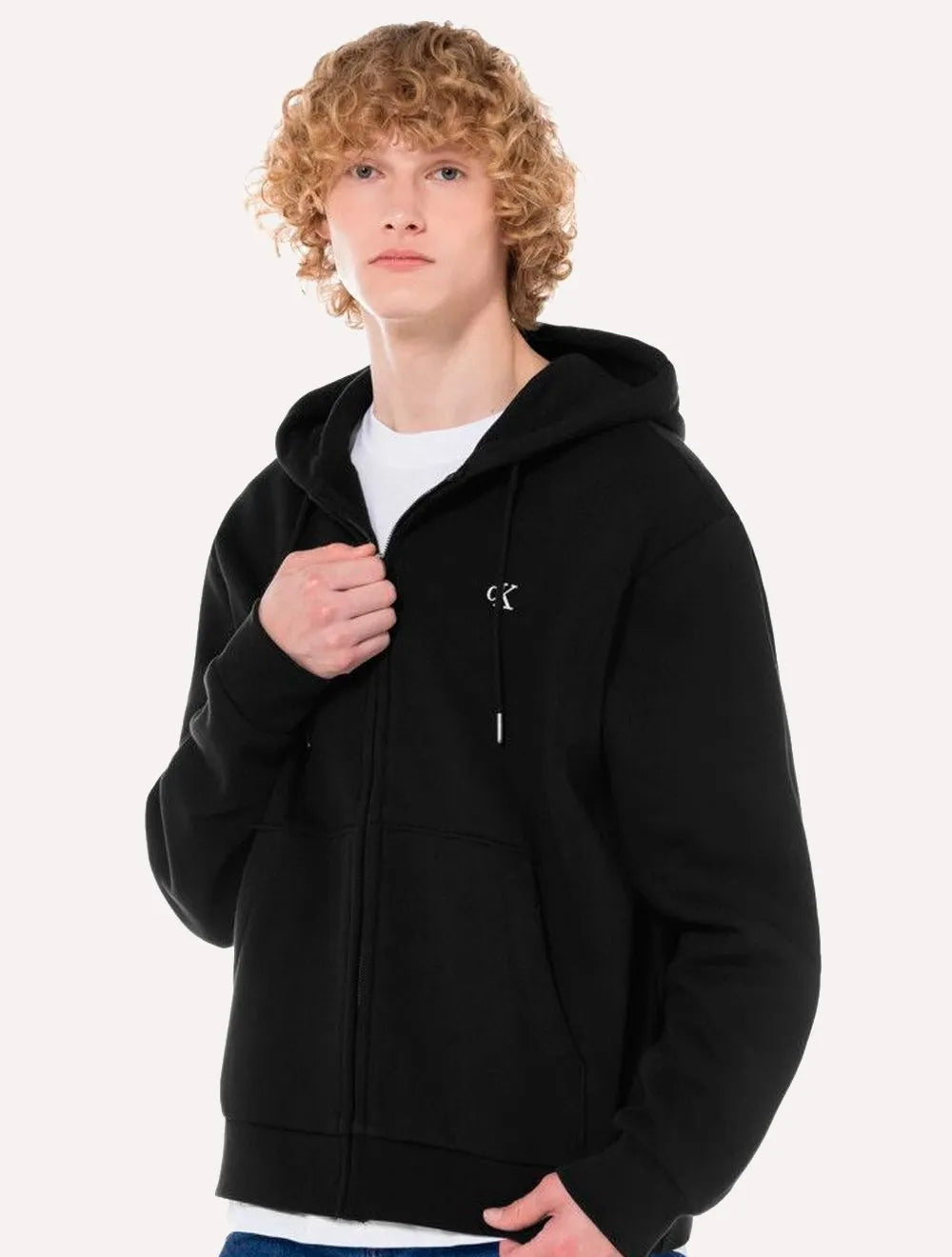 Moletom Calvin Klein Masculino Hoodie Fleece Full-Zip CK Logo Preto