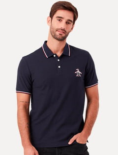 Polo Original Penguin Masculina Piquet Lisa Friso Mega Patch Azul Marinho