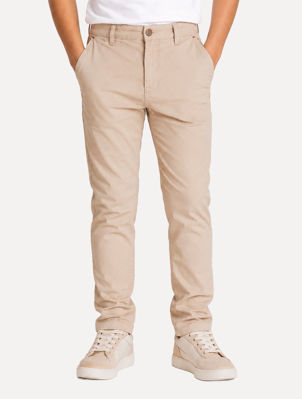 Calça Calvin Klein Jeans Infantil Color Skinny Chino Caqui Claro
