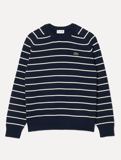 Suéter Lacoste Masculino Classic Fit Gola Redonda Listrado Azul Marinho