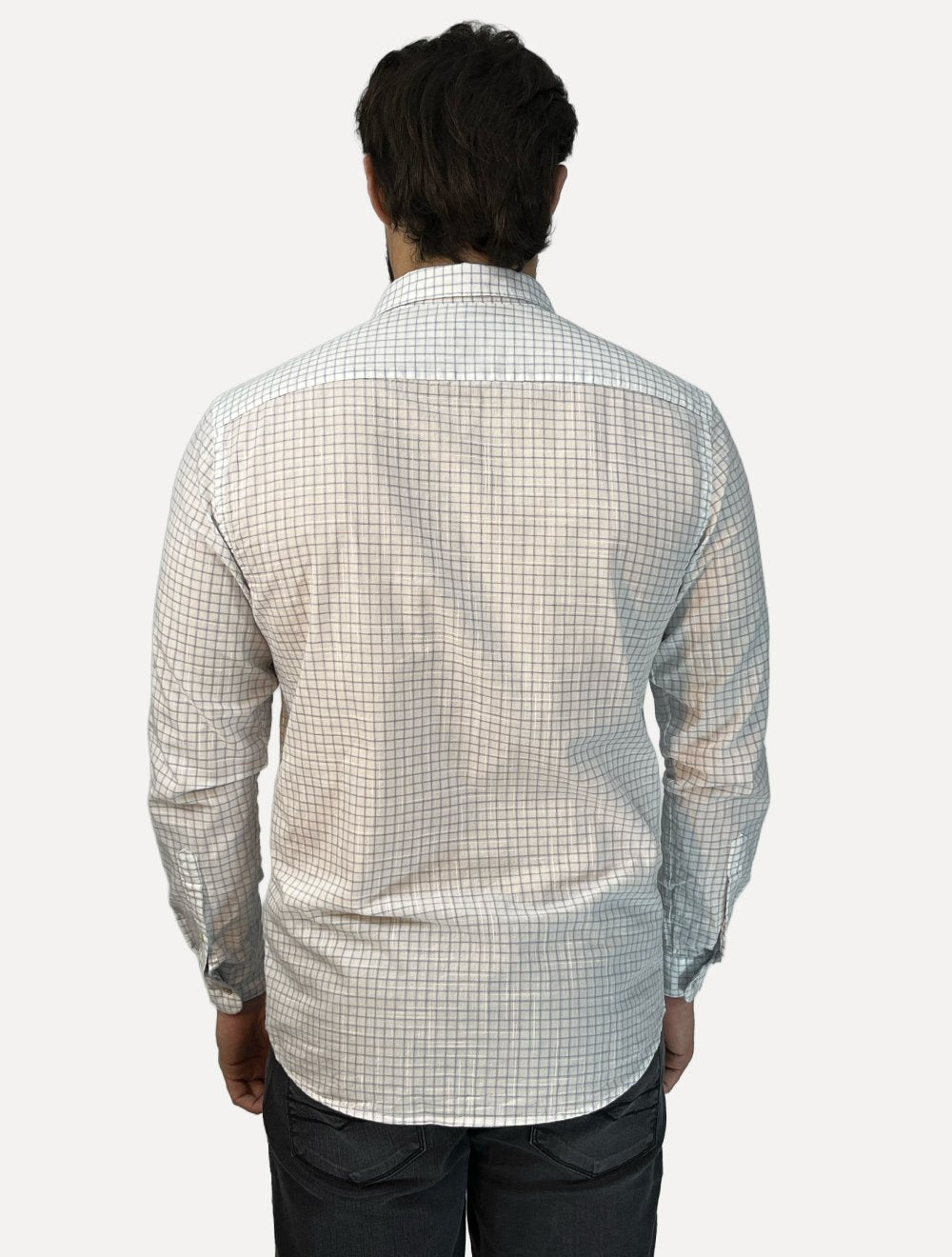 Camisa Dudalina Masculina Slim Slub Cotton Xadrez Branca