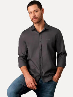 Camisa Calvin Klein Jeans Masculina Básica Logo Peito Chumbo