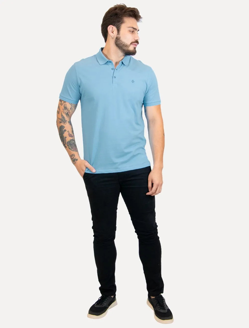 Polo Dudalina Piquet Essentials Cotton Basica Modal Azul Claro