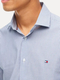 Camisa Tommy Hilfiger Masculina Slim Striped Stretch Azul Marinho