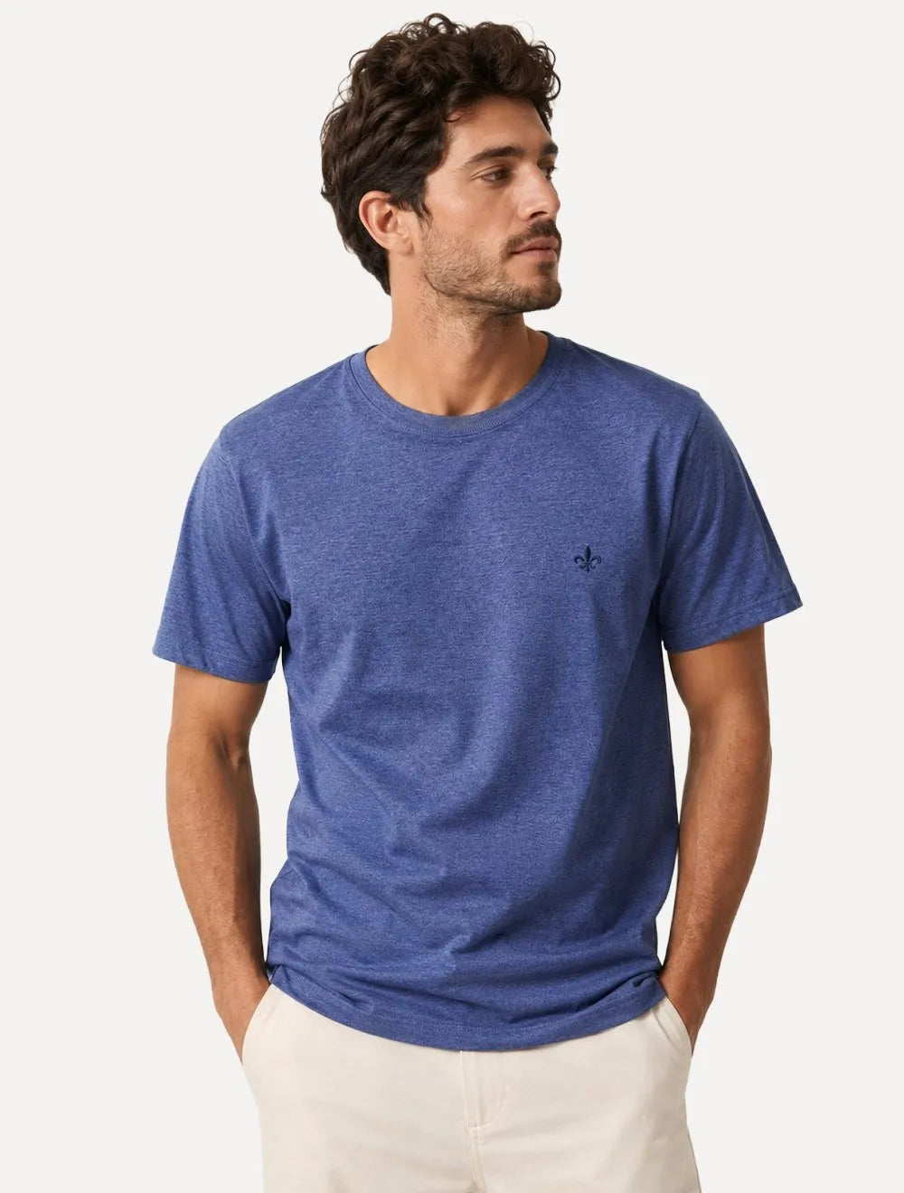 Camiseta Dudalina Masculina Basic Sobretinta Mono Icon Azul Mescla