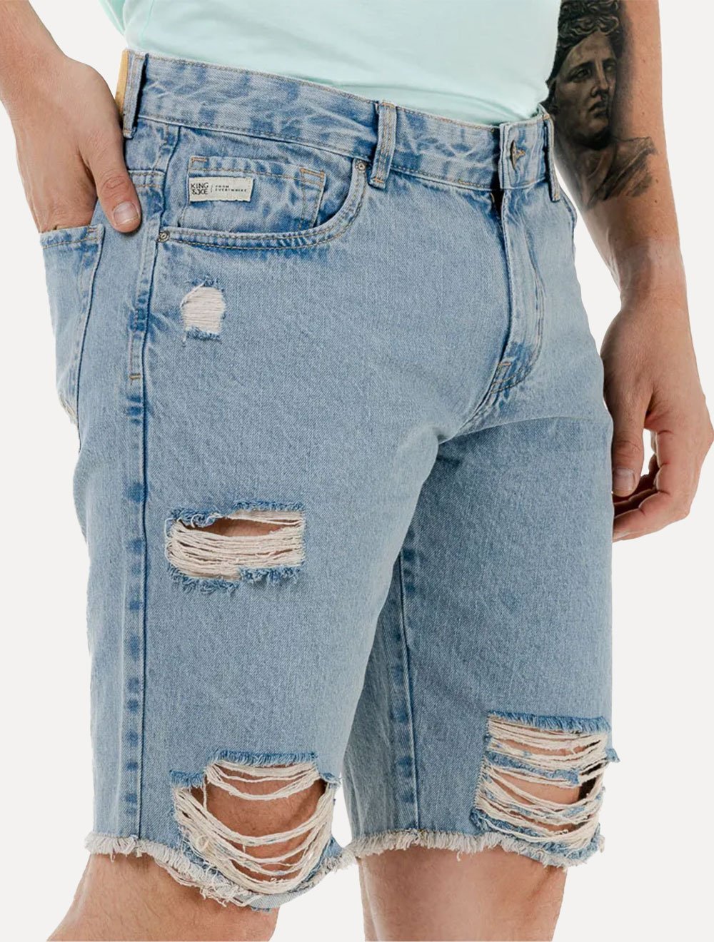 Bermuda King & Joe Jeans Masculina Slim Destroyed Blue Clara