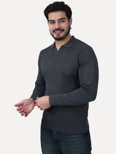 Camiseta Dixen Masculina Tricot Manga Longa Jacquard Seamless Cinza