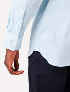 Camisa Lacoste Masculina Slim Fit Popeline Stretch Striped Azul Claro