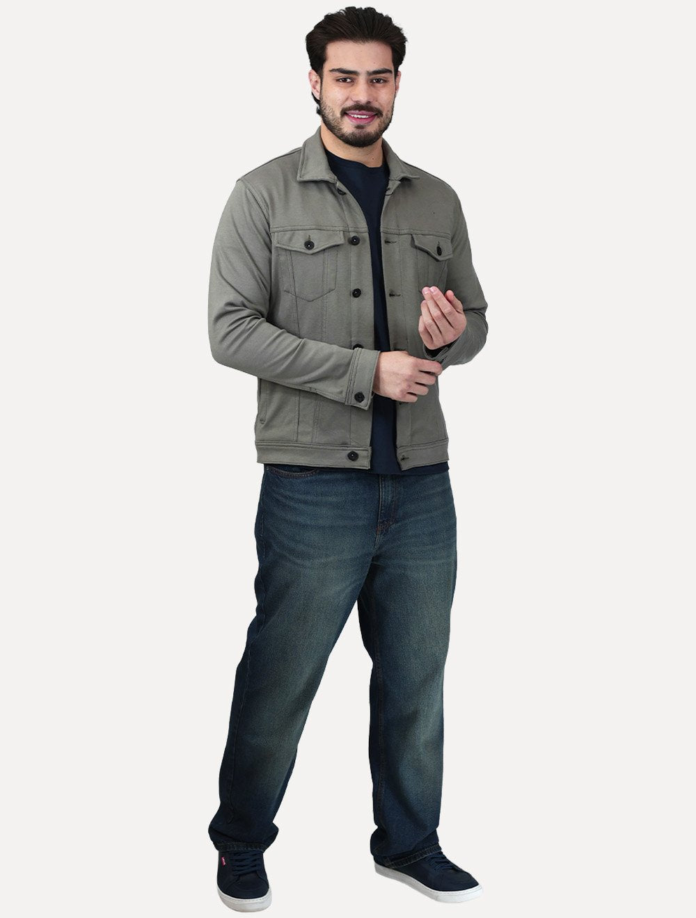 Jaqueta K&J Black Masculina Malha Ponto Roma Trucker Cinza