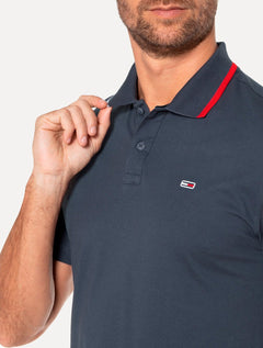 Kit Polos Tommy Jeans | Regular Flag Neck e Tipped Stretch Preta/Branca/Azul Marinho
