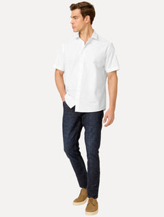 Camisa Dudalina Masculina Manga Curta Comfort Superfine Cotton Mono Logo Lisa Branca