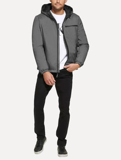 Jaqueta Calvin Klein Hooded CK Peito Cinza Mescla Escuro