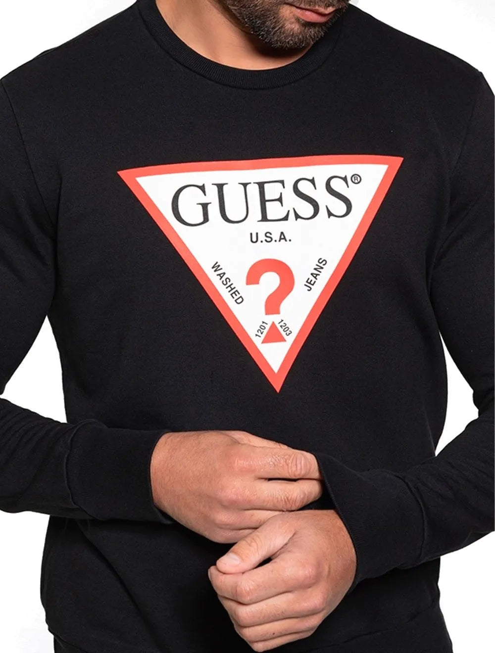Moletom Guess Masculino Crewneck Triangle Logo Preto