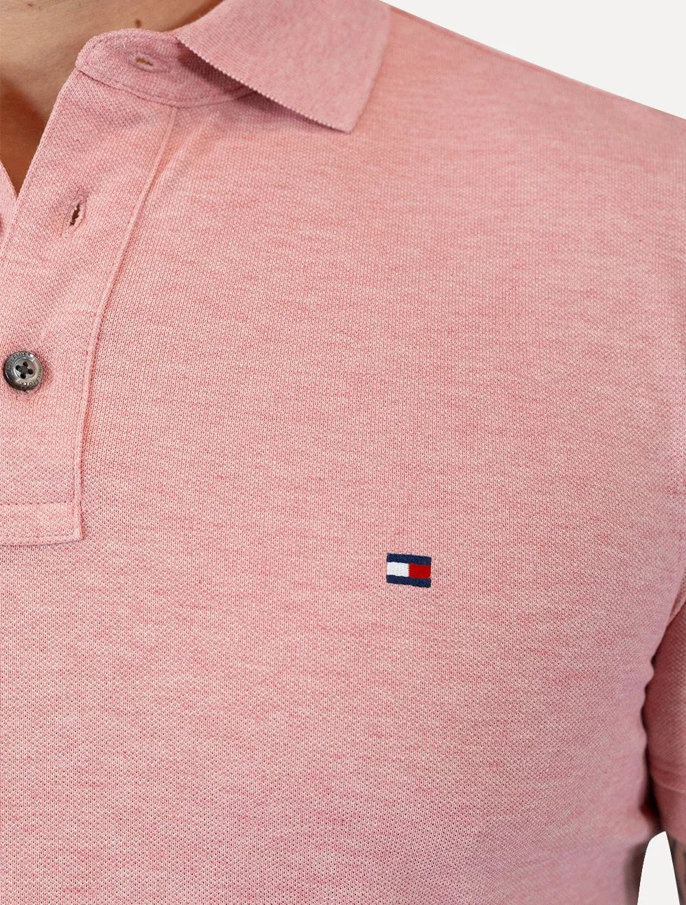 Polo Tommy Hilfiger Masculina Slim Piquet 1985 Rosa Claro Mescla