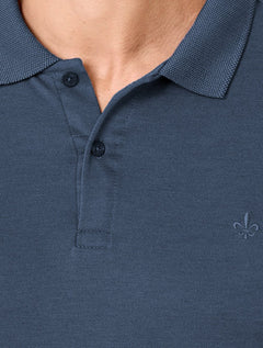 Polo Dudalina Masculina Malha Gola Friso Binada Azul Escuro