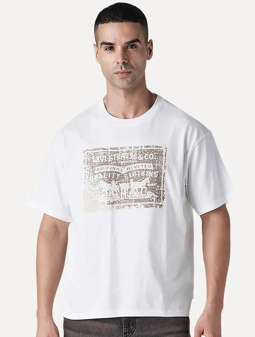 Camiseta Levis Masculina Graphic Two Horse Distressed Branca