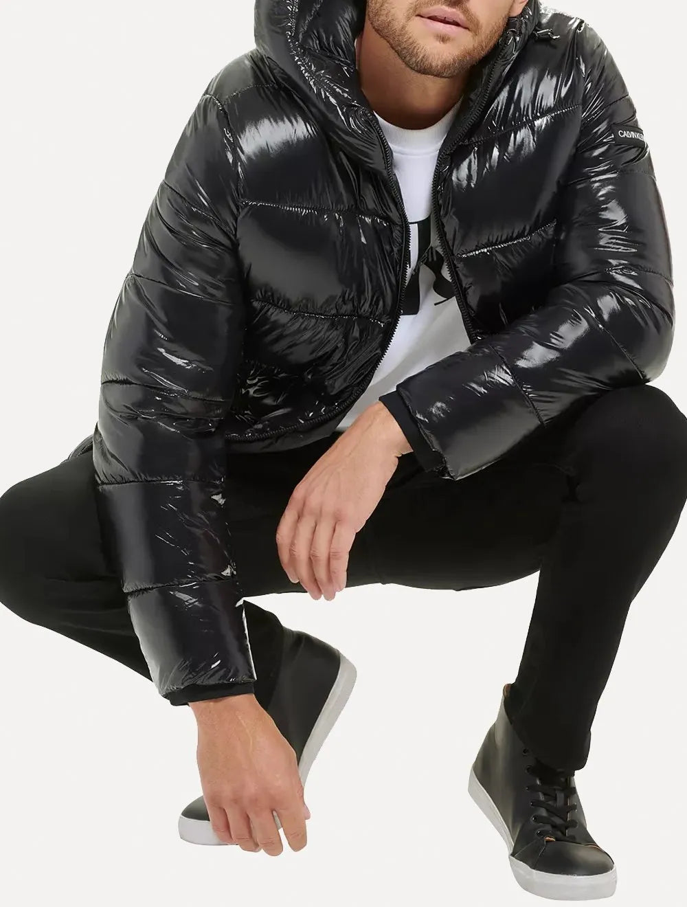 Jaqueta Calvin Klein Masculina Hoodie Matelassê Arm Logo Preta