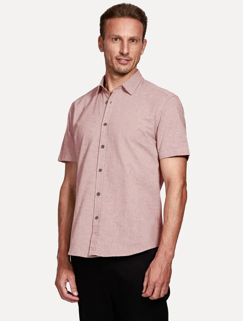 Camisa Aramis Masculina Manga Curta Slim Falso Liso Belfort Terracota Mescla