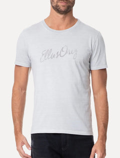 Camiseta Ellus Masculina Cotton Washed Origin. Script Cinza