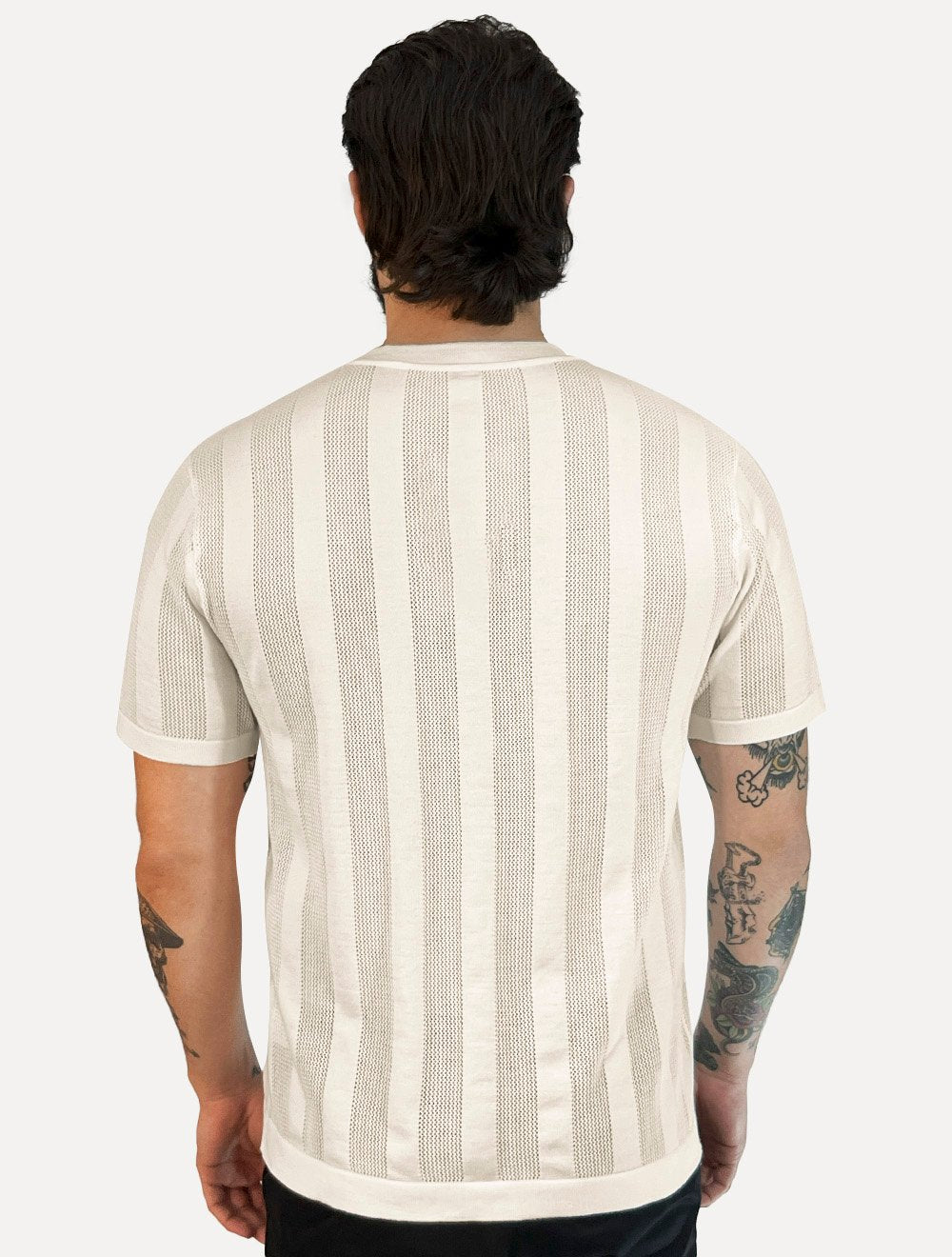 Camiseta Dixen Masculina Tricot Vertical Manga Curta Gola Careca Off White