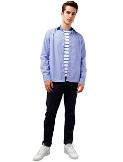 Camisa Ellus Masculina Tricoline LY Slim Italian Azul