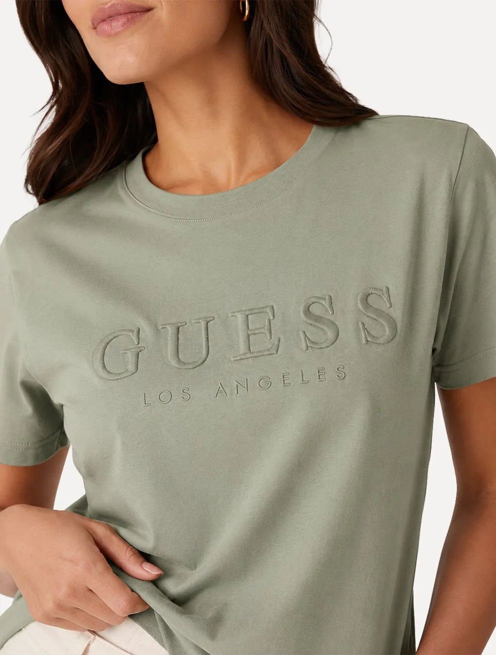 Camiseta Guess Feminina Los Angeles Embroidery Logo Verde Limão