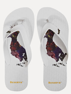 Chinelo Reserva Masculino Pica-Pau Flores Branco