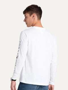 Camiseta Tommy Hilfiger Masculina Manga Longa Essential Sleeve Branca
