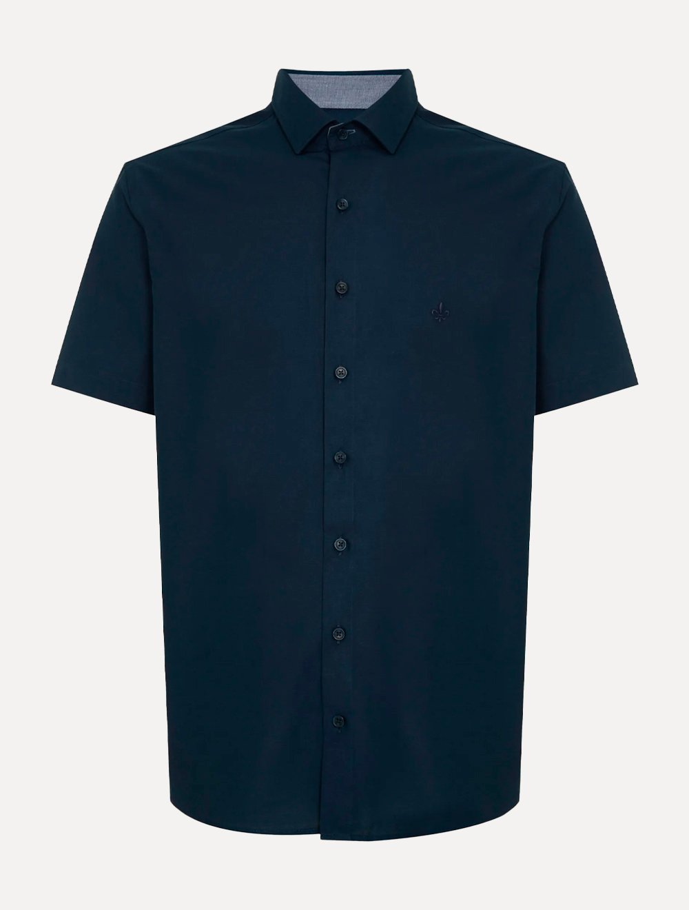 Camisa Dudalina Masculina Manga Curta Slim Superfine Cotton Tricoline Lisa Azul Marinho