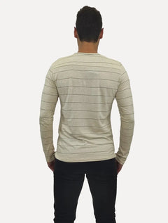 Camisa King & Joe Bata Masculina Manga Longa Henley Listrada Off-White