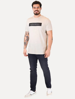 Camiseta Armani Exchange Masculina Regular Silk AX Frontal Logo Cáqui Claro