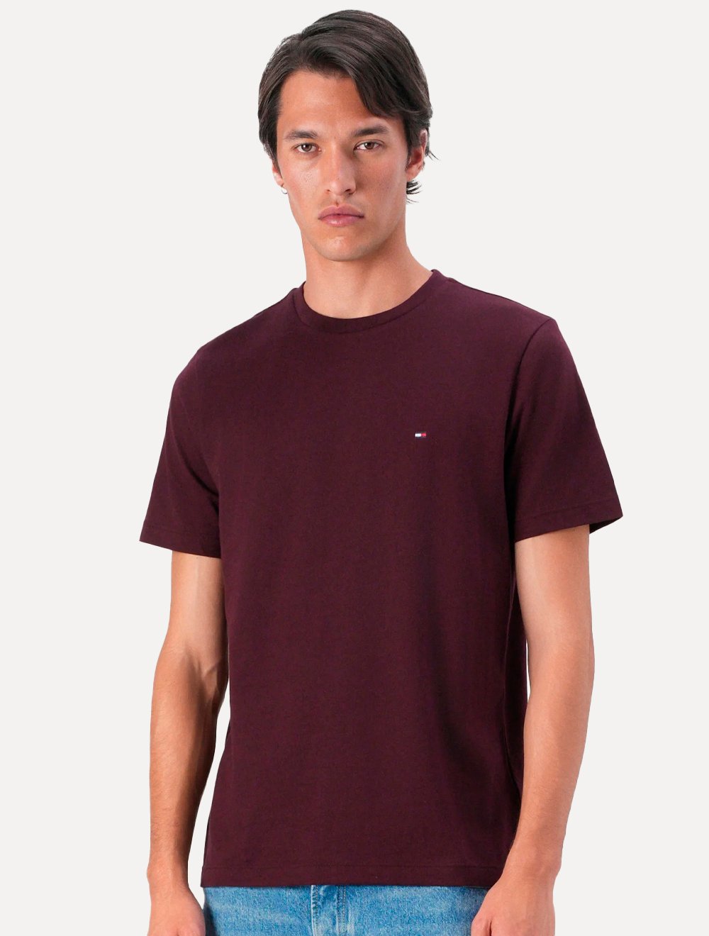Camiseta Tommy Jeans Masculina Regular Jersey C-Neck Flag Vermelho Escuro
