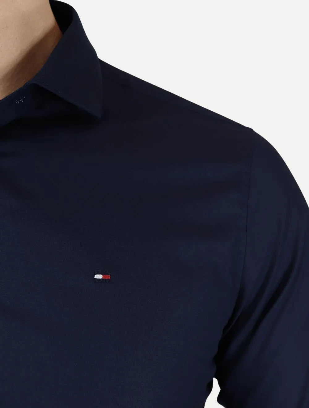 Camisa Tommy Hilfiger Masculina Slim THFlex Poplin Azul Marinho